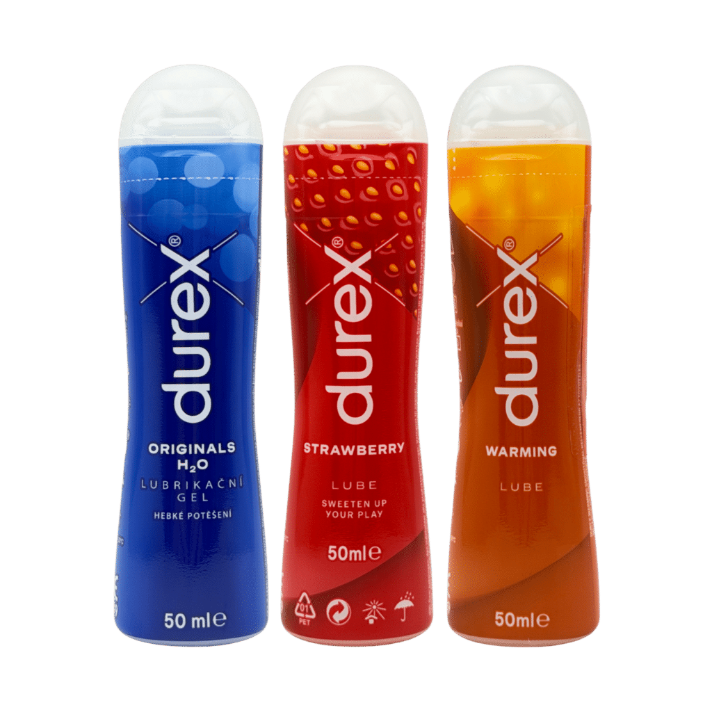 Durex water based lube 50ml range with originals h2o, strawberry and warming bottles