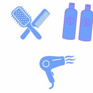 Haircare and styling category icon with hairbrush and hairdryer
