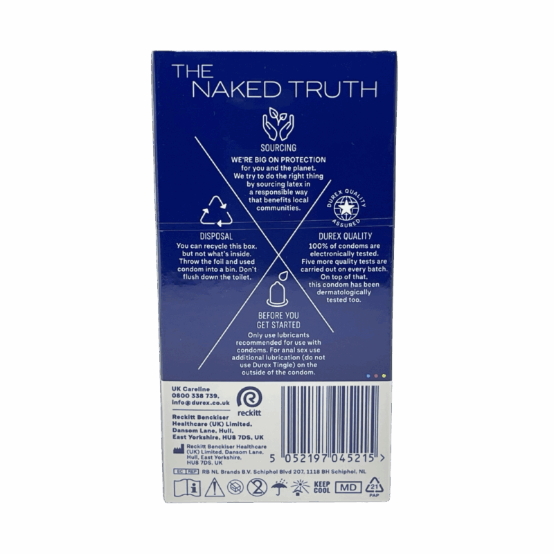 Durex originals extra safe condoms 12 pack back label