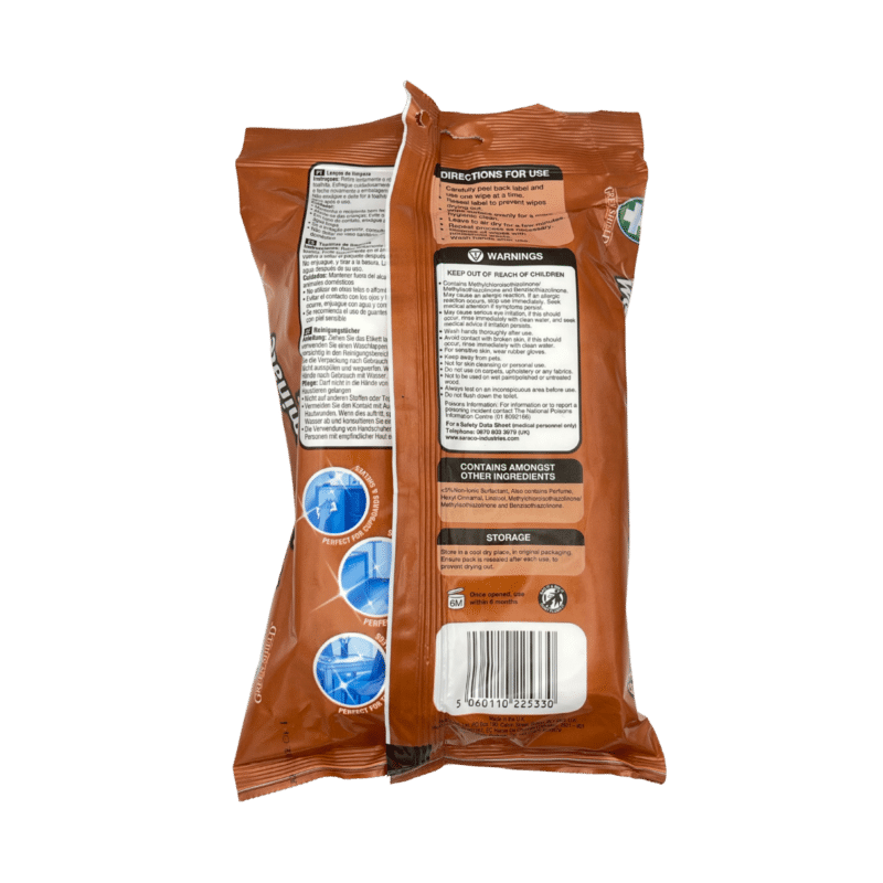 Green Shield wood & laminate 70 wipes back label