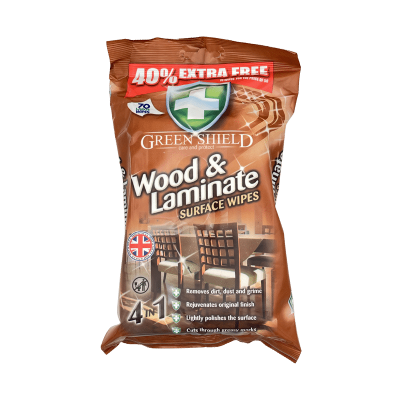 Green Shield wood & laminate 70 wipes front view
