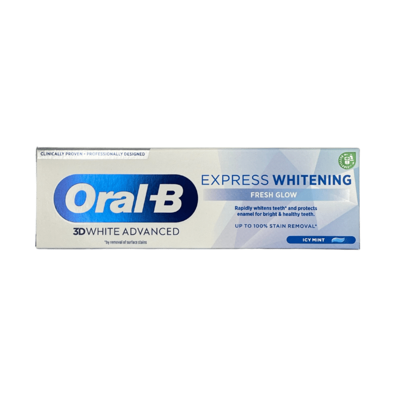 Oral-B 3d white advanced express whitening fresh glow toothpaste 75ml box front