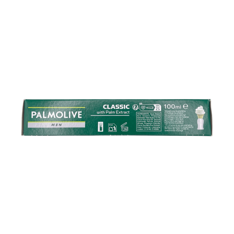 Palmolive classic shaving cream 100ml palm extract back label