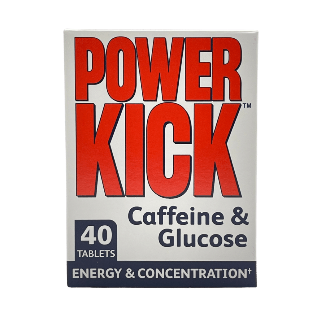 Power kick caffeine & glucose tablets x40 front view