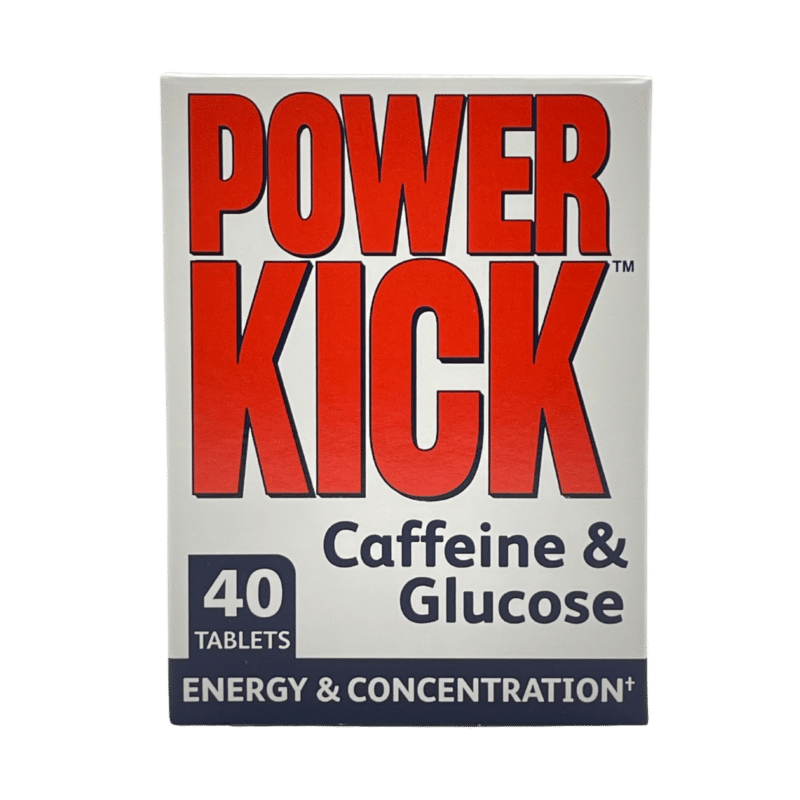 Power kick caffeine & glucose tablets x40 front view