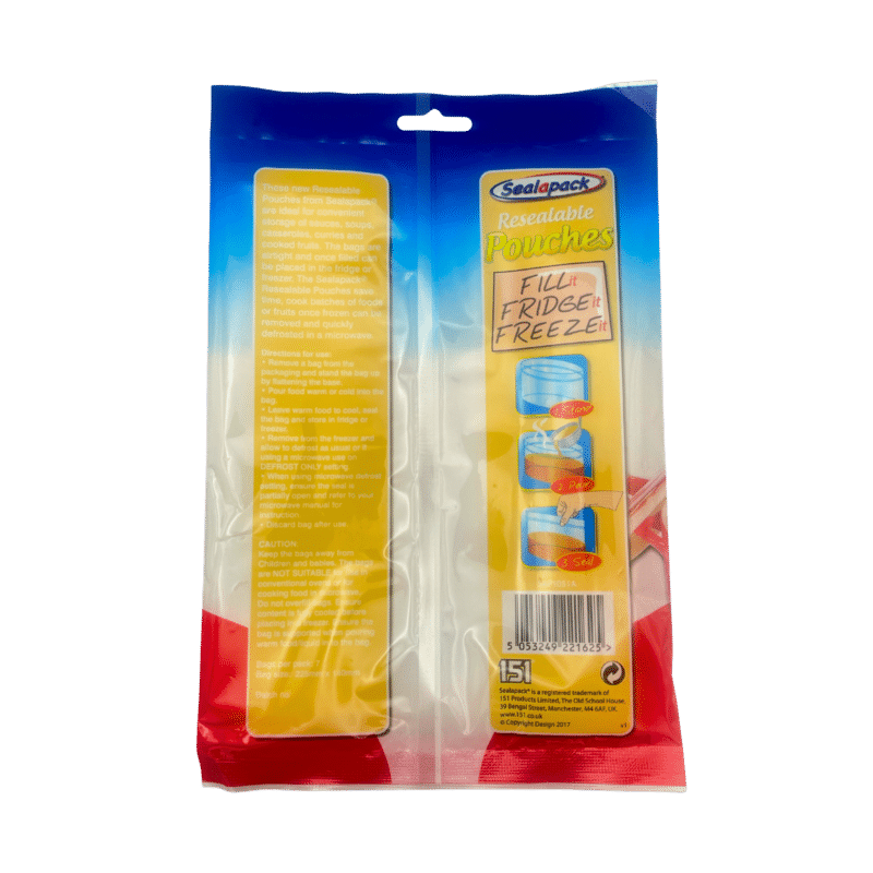 Sealapack resealable food storage pouches 7 pack back label
