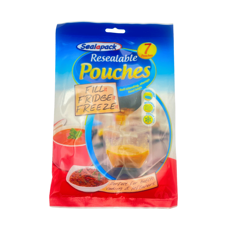 Sealapack resealable food storage pouches 7 pack front view