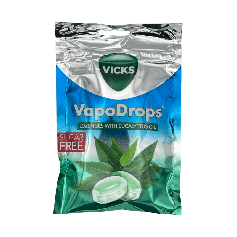 Vicks vapodrops sugar-free eucalyptus lozenges front view