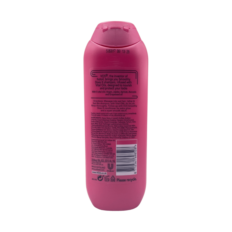 Vo5 smoothly does it shampoo 250ml back label
