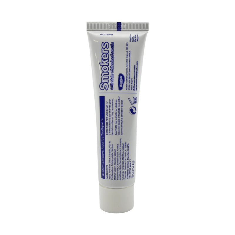 Wisdom smokers anti-stain whitening toothpaste 50ml tube back view