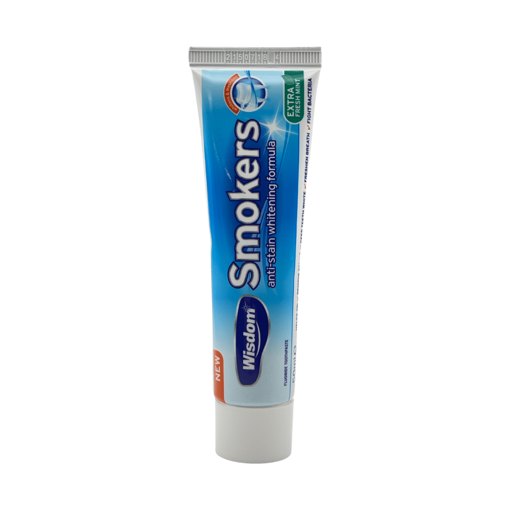 Wisdom smokers anti-stain whitening toothpaste 50ml tube front view