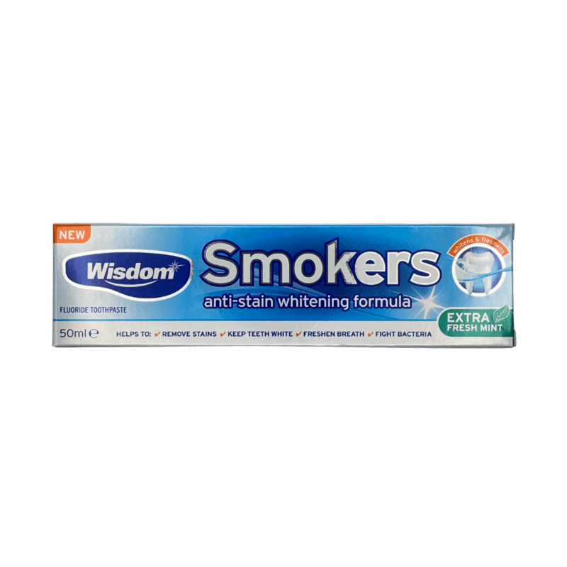 Wisdom smokers anti-stain whitening toothpaste 50ml front of box