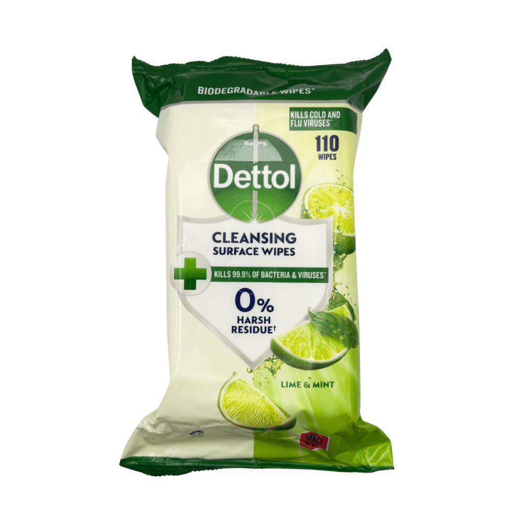 Dettol antibacterial cleansing surface wipes lime and mint 110 wipes front