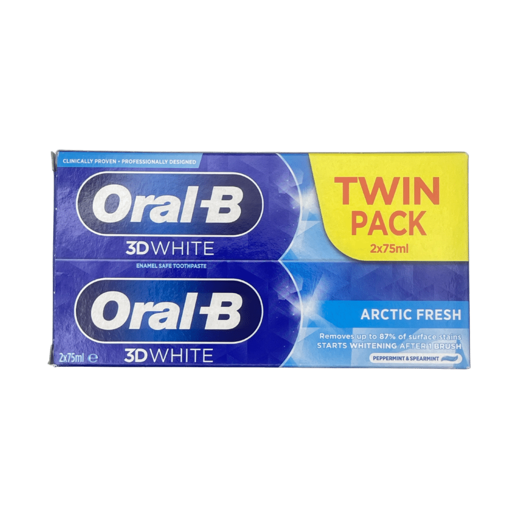 Oral-b 3d white arctic fresh whitening toothpaste 2x75ml twin pack front view