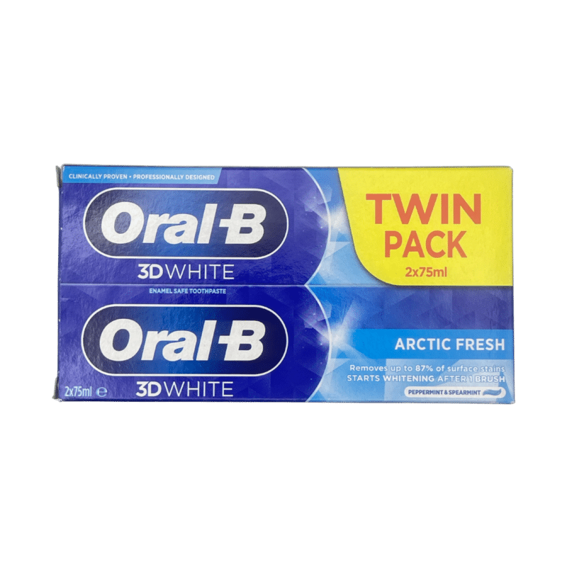 Oral-b 3d white arctic fresh whitening toothpaste 2x75ml twin pack front view