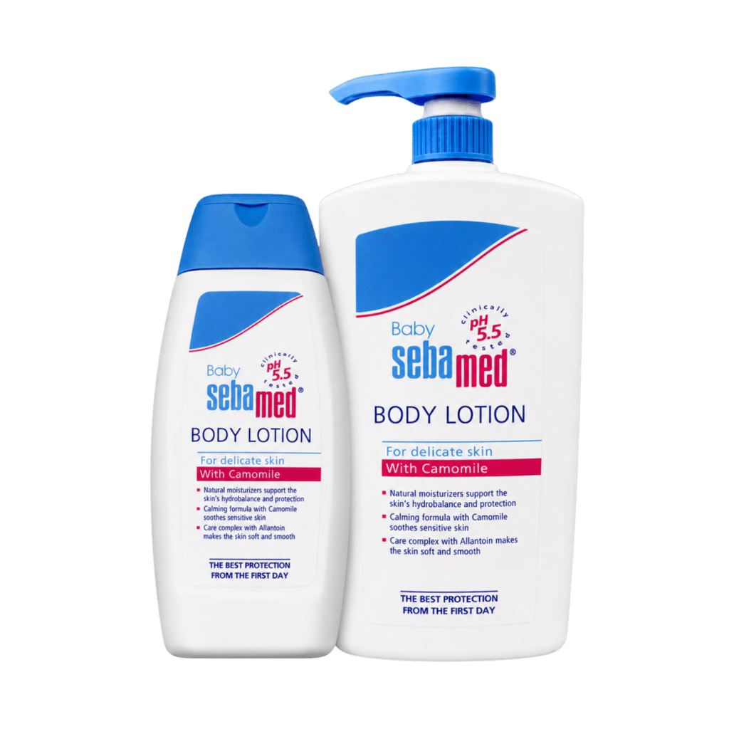 Sebamed baby body lotion 100ml and 750ml front view