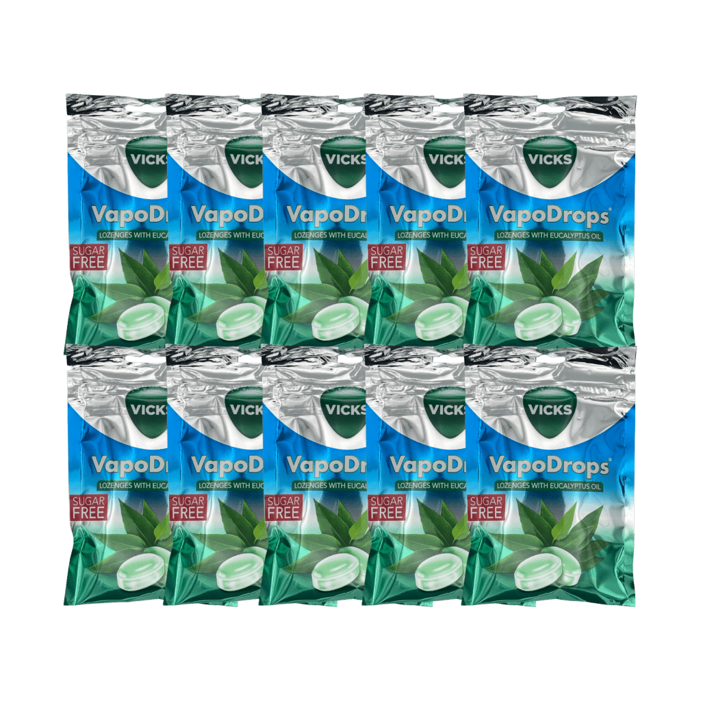 Vicks vapodrops sugar-free eucalyptus lozenges 10 pack front view