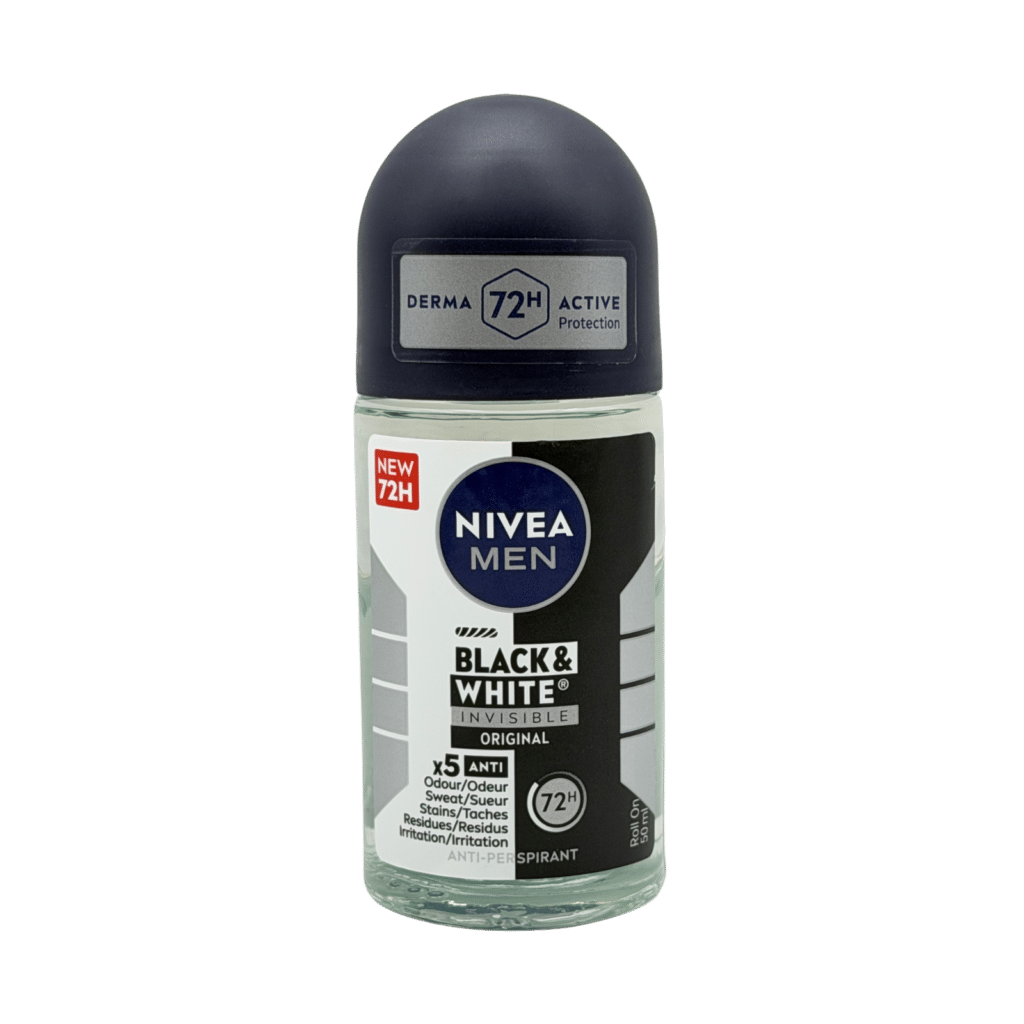 Nivea men black and white invisible original 72h anti-perspirant roll on 50ml front view