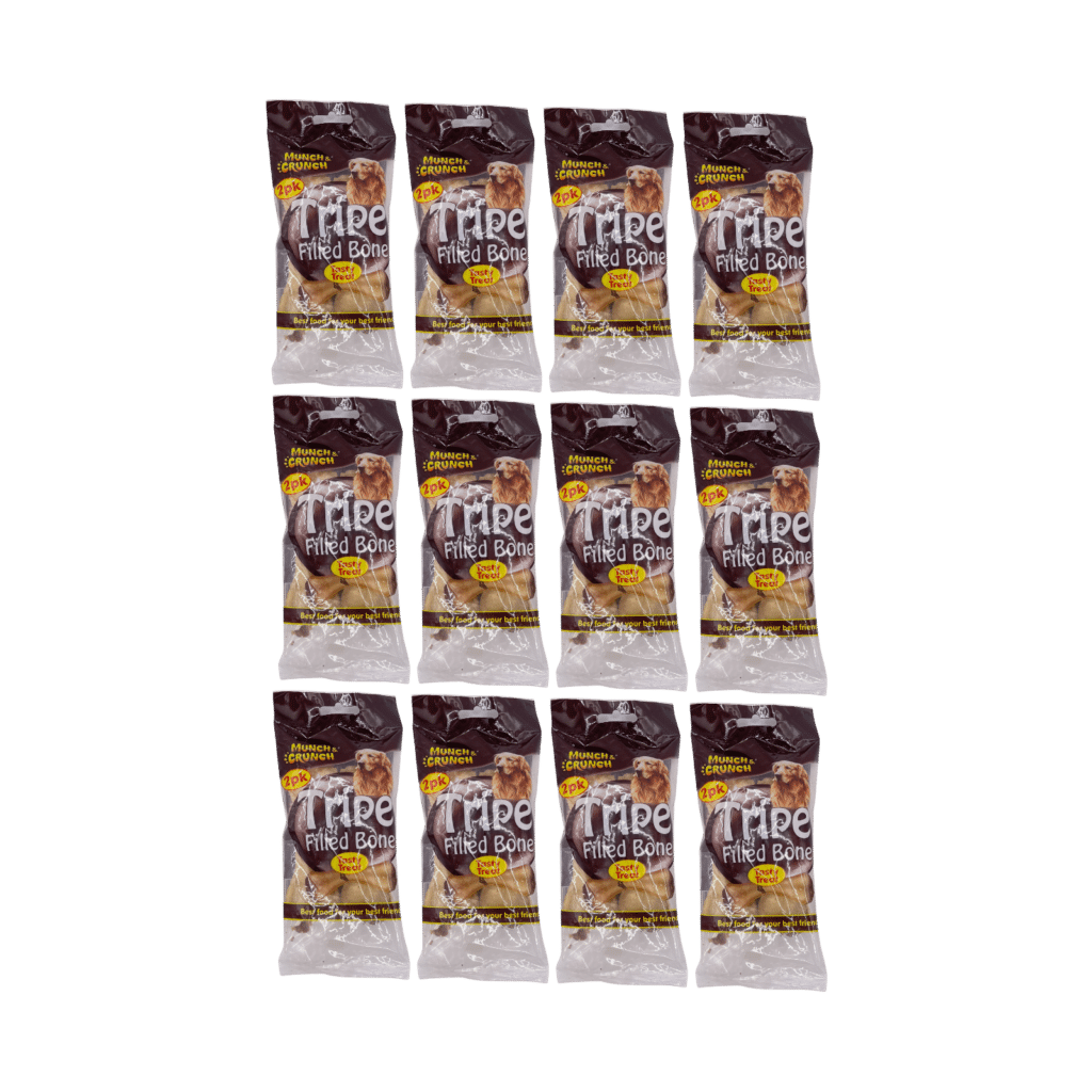 12 x Munch & Crunch Tripe Filled Bone Dog Treats - 2 Pack (24 Bones Total)