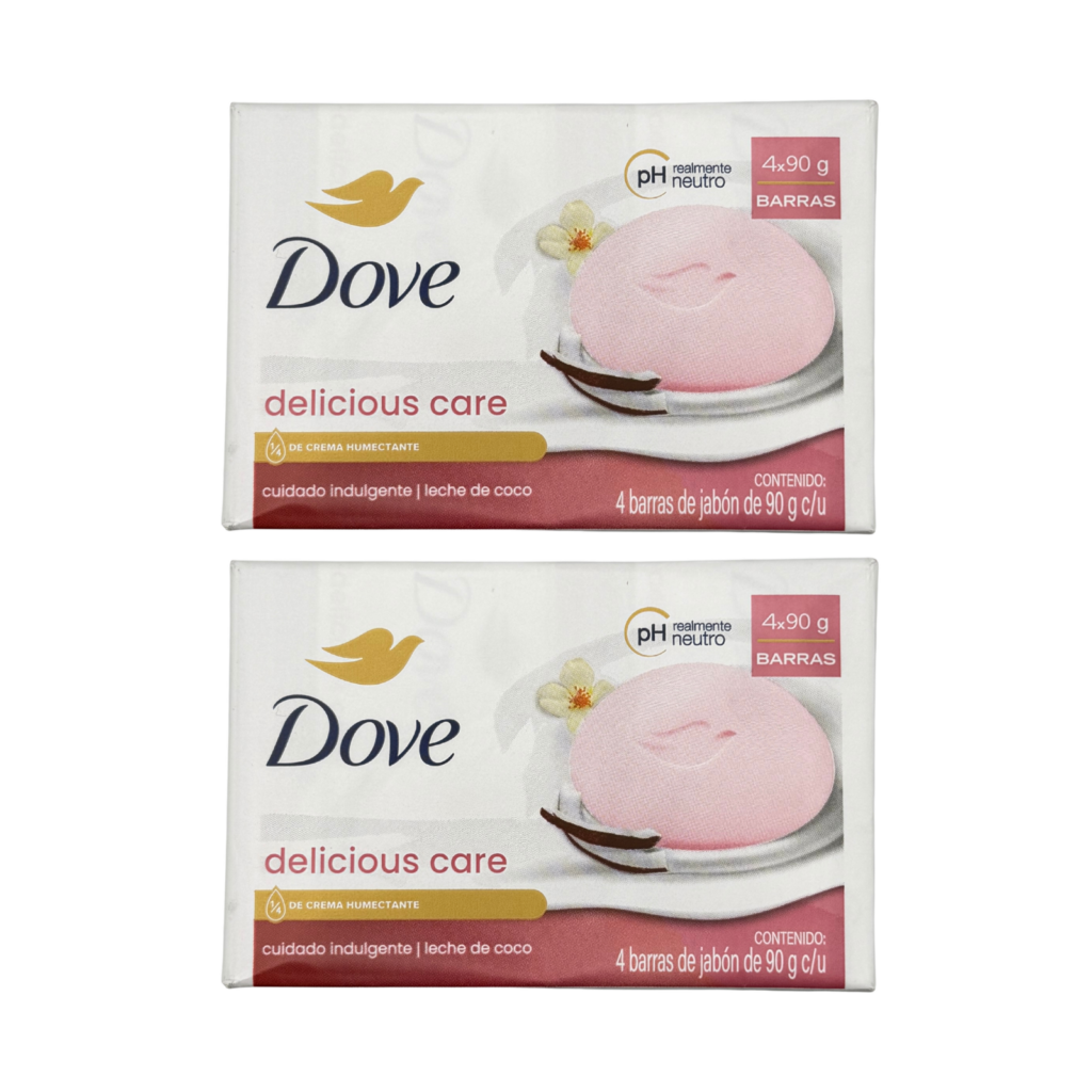 2 x Dove Delicious Care Coconut Milk Soap Bars 4 x 90g (8 Bars Total)