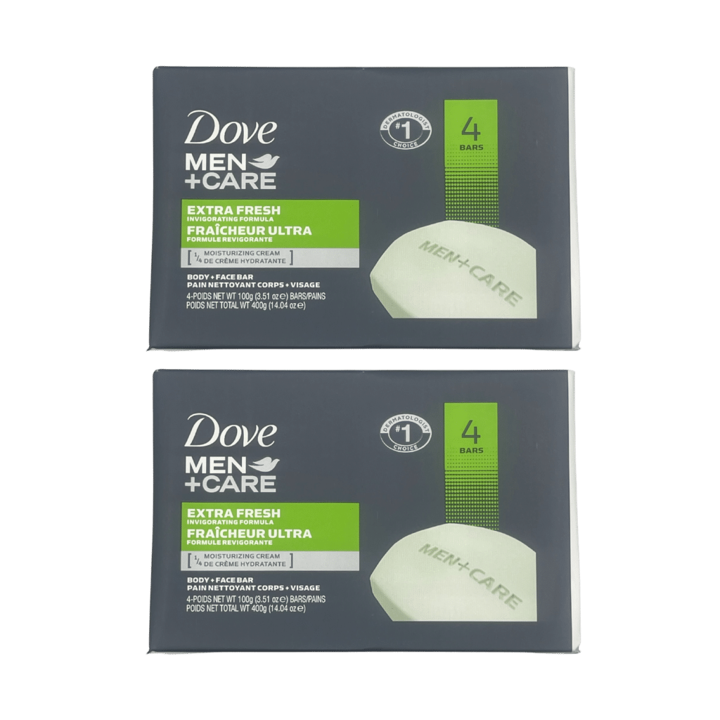 2 x Dove Men+Care Extra Fresh Body & Face Soap Bars 4 x 100g (8 Bars Total)