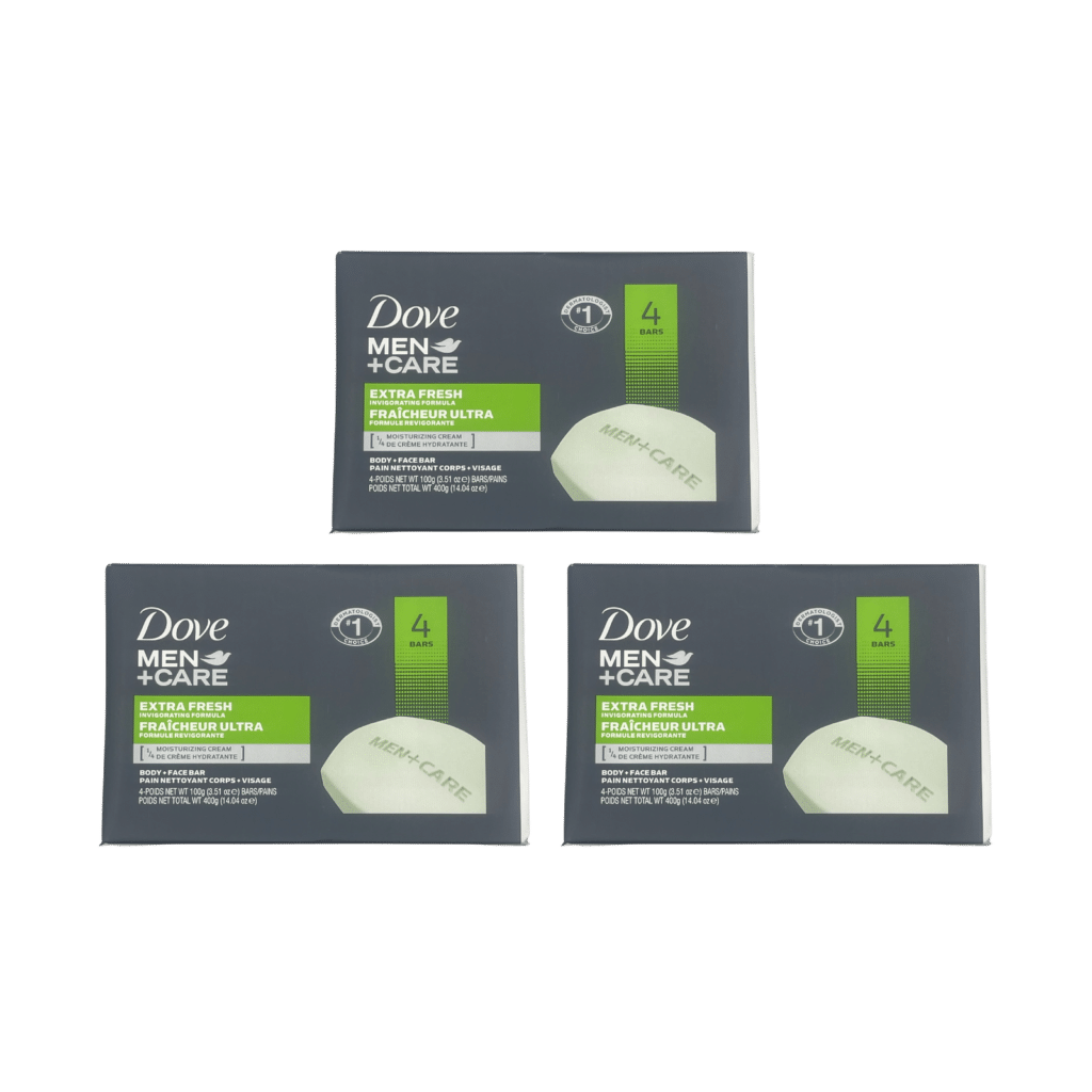 3 x Dove Men+Care Extra Fresh Body & Face Soap Bars 4 x 100g (12 Bars Total)