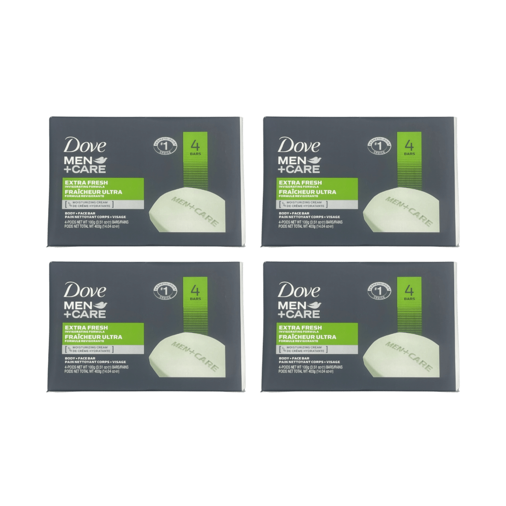 4 x Dove Men+Care Extra Fresh Body & Face Soap Bars 4 x 100g (16 Bars Total)