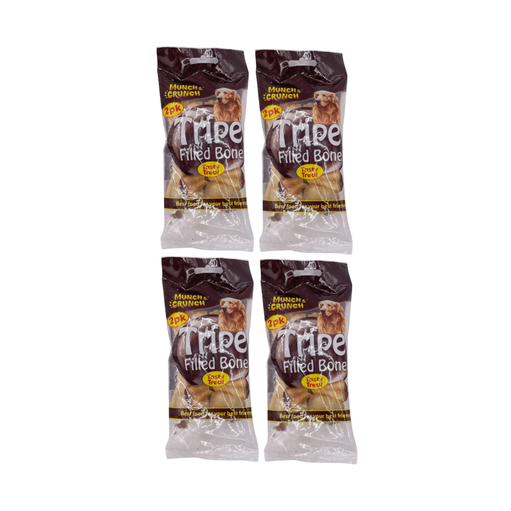 4 x Munch & Crunch Tripe Filled Bone Dog Treats - 2 Pack (8 Bones Total)