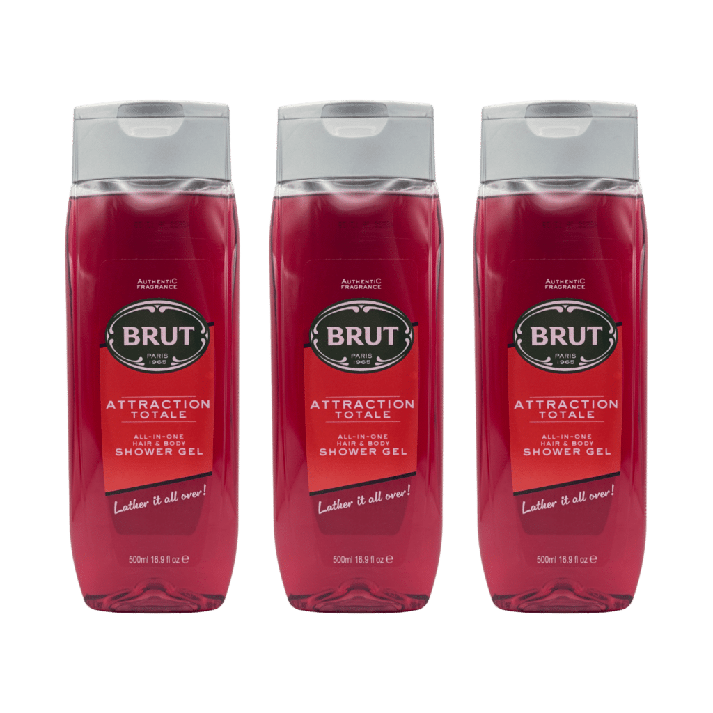 Brut Attraction Totale All-In-One Hair & Body Shower Gel 500ml - 3 Pack