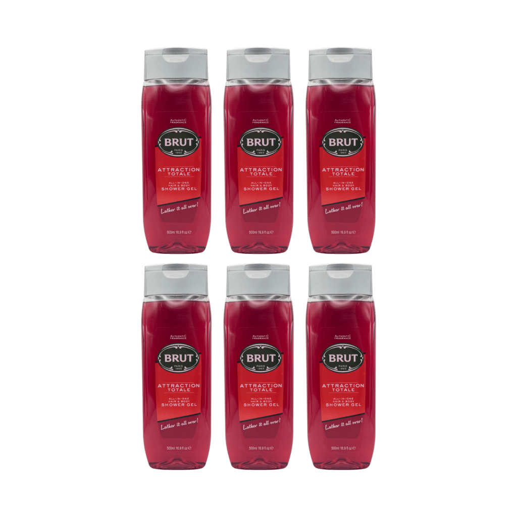 Brut Attraction Totale All-In-One Hair & Body Shower Gel 500ml - 6 Pack