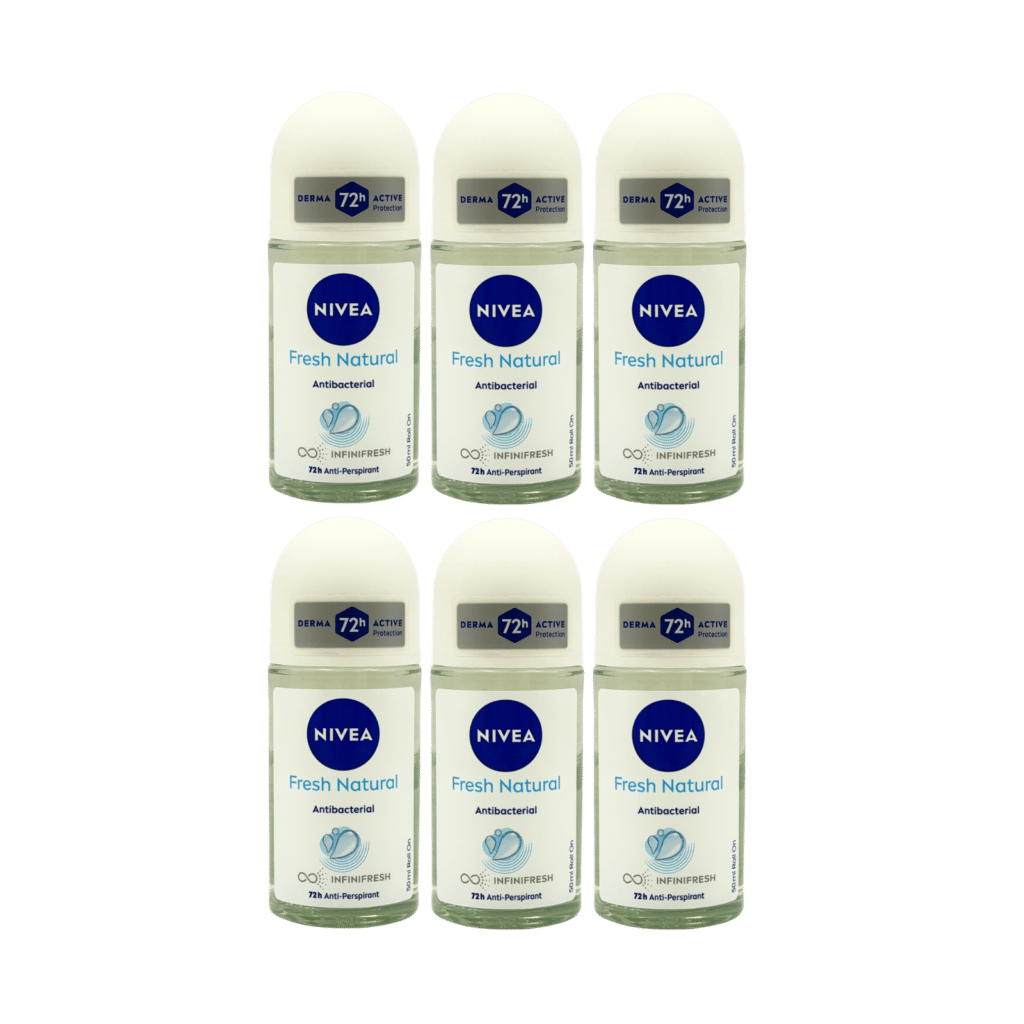 NIVEA Fresh Natural 72H Anti-Perspirant Roll On 50ml - 6 Pack