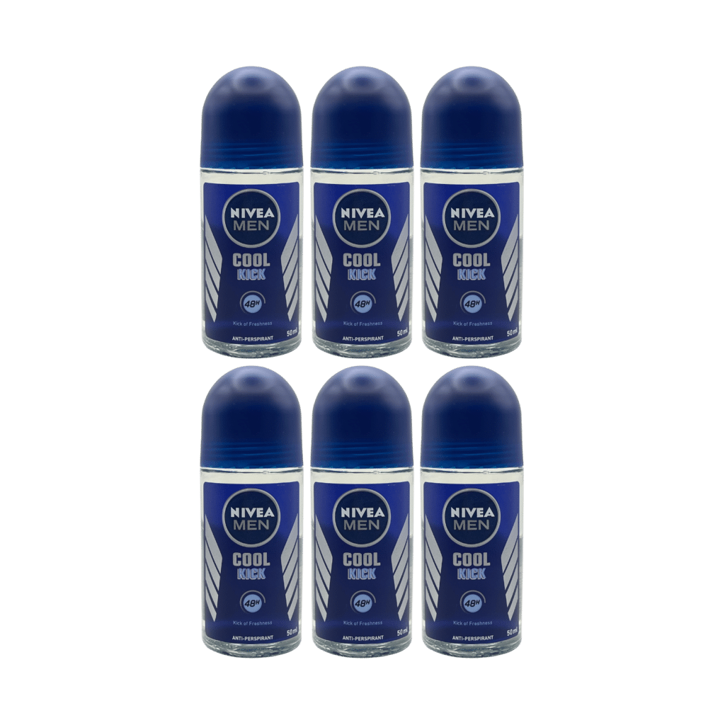 NIVEA MEN Cool Kick 48HR Antiperspirant Deodorant Roll-On 50ml - 6 Pack