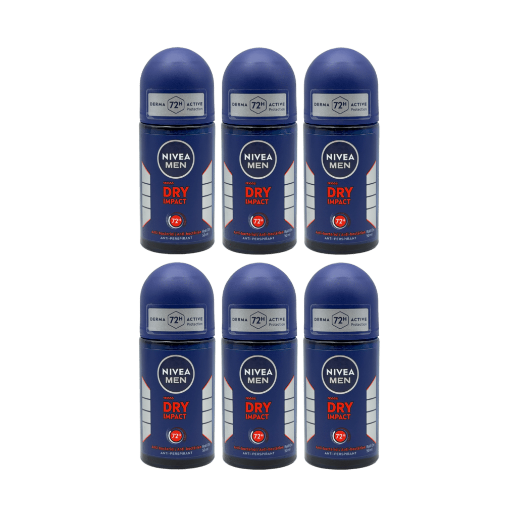 NIVEA MEN Dry Impact 72H Anti-Perspirant Roll On 50ml - 6 Pack
