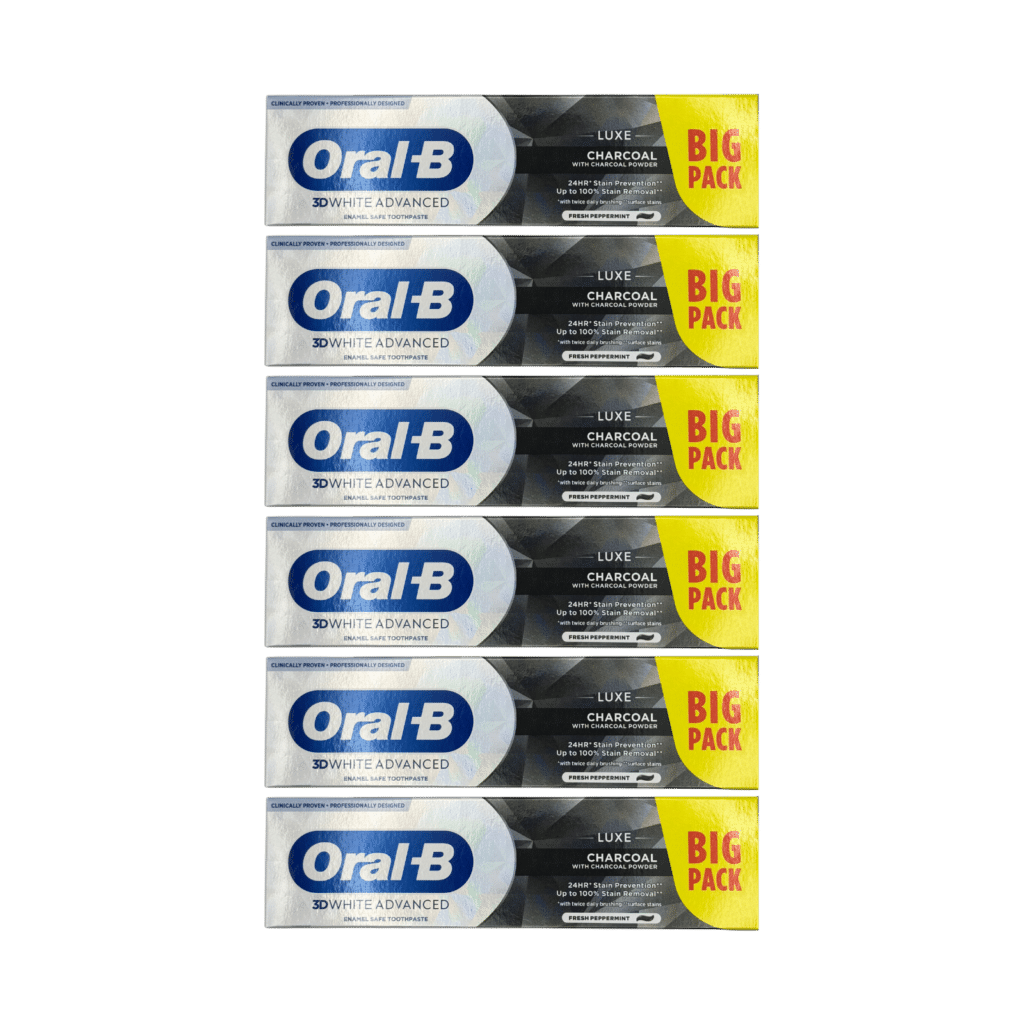Oral-B 3D White Advanced Luxe Charcoal Toothpaste 100ml - 6 Pack