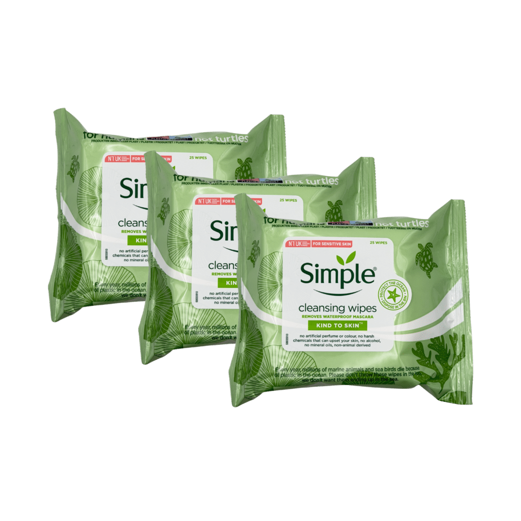 Simple Kind to Skin Cleansing Wipes for Sensitive Skin 25 Wipes - 3 Pack