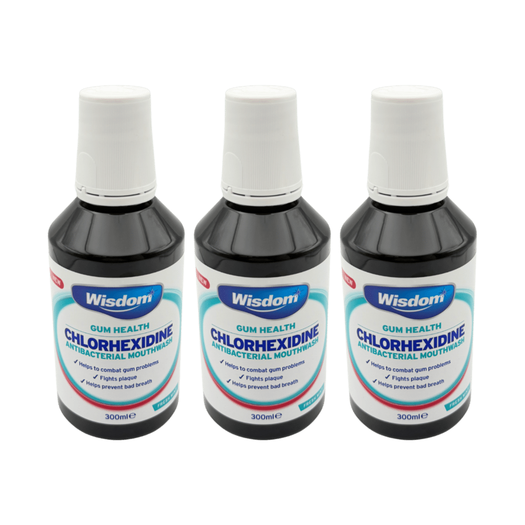 Wisdom Chlorhexidine Fresh Mint Antibacterial Mouthwash 300ml - 3 Pack