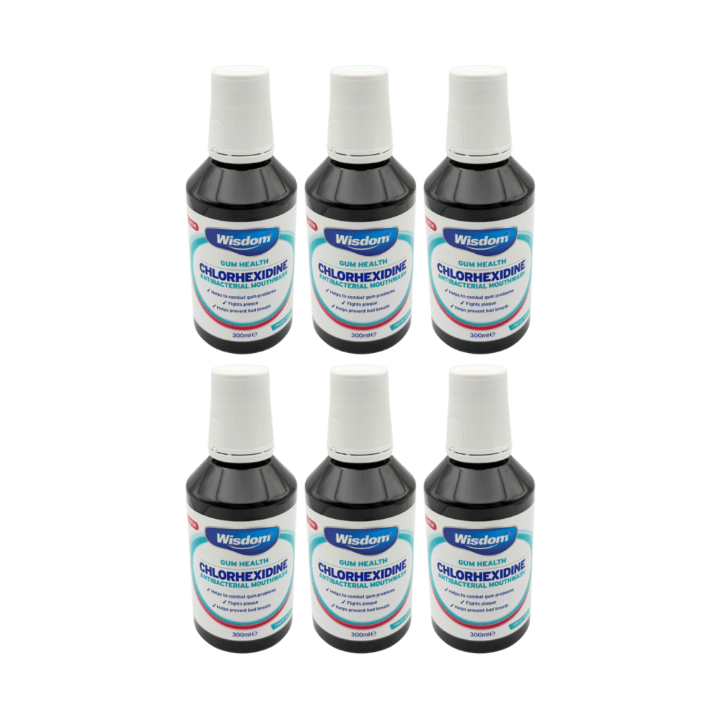 Wisdom Chlorhexidine Fresh Mint Antibacterial Mouthwash 300ml - 6 Pack