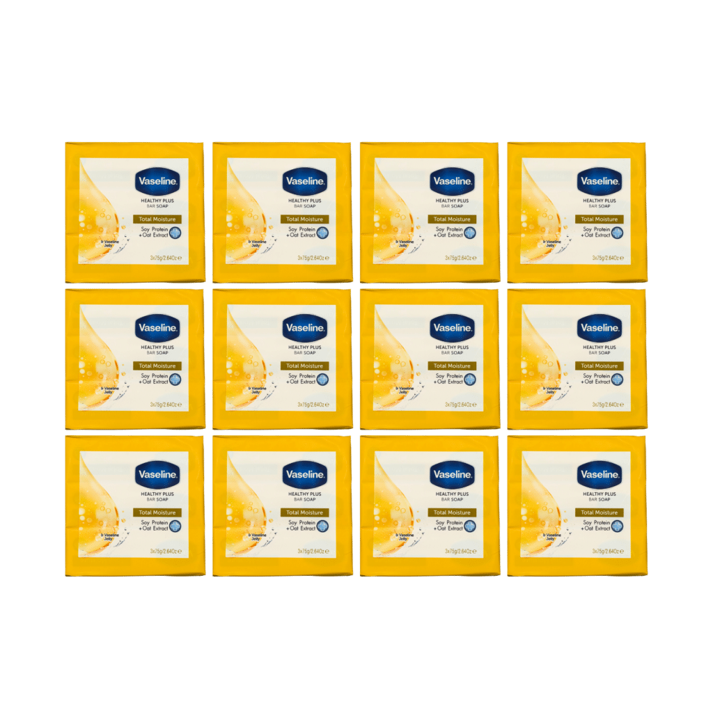 12 x Vaseline Healthy Plus Total Moisture Bar Soap 3 x 75g (36 Bars Total)