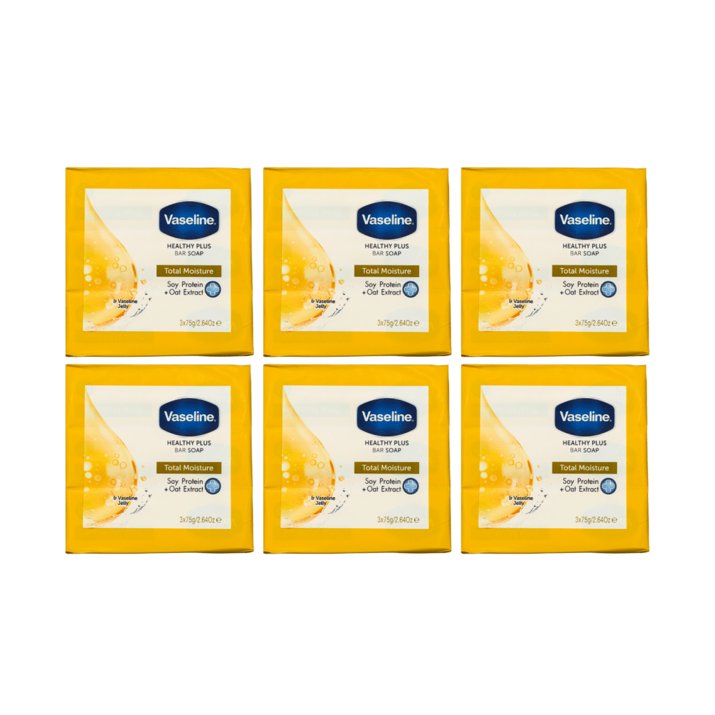 6 x Vaseline Healthy Plus Total Moisture Bar Soap 3 x 75g (18 Bars Total)