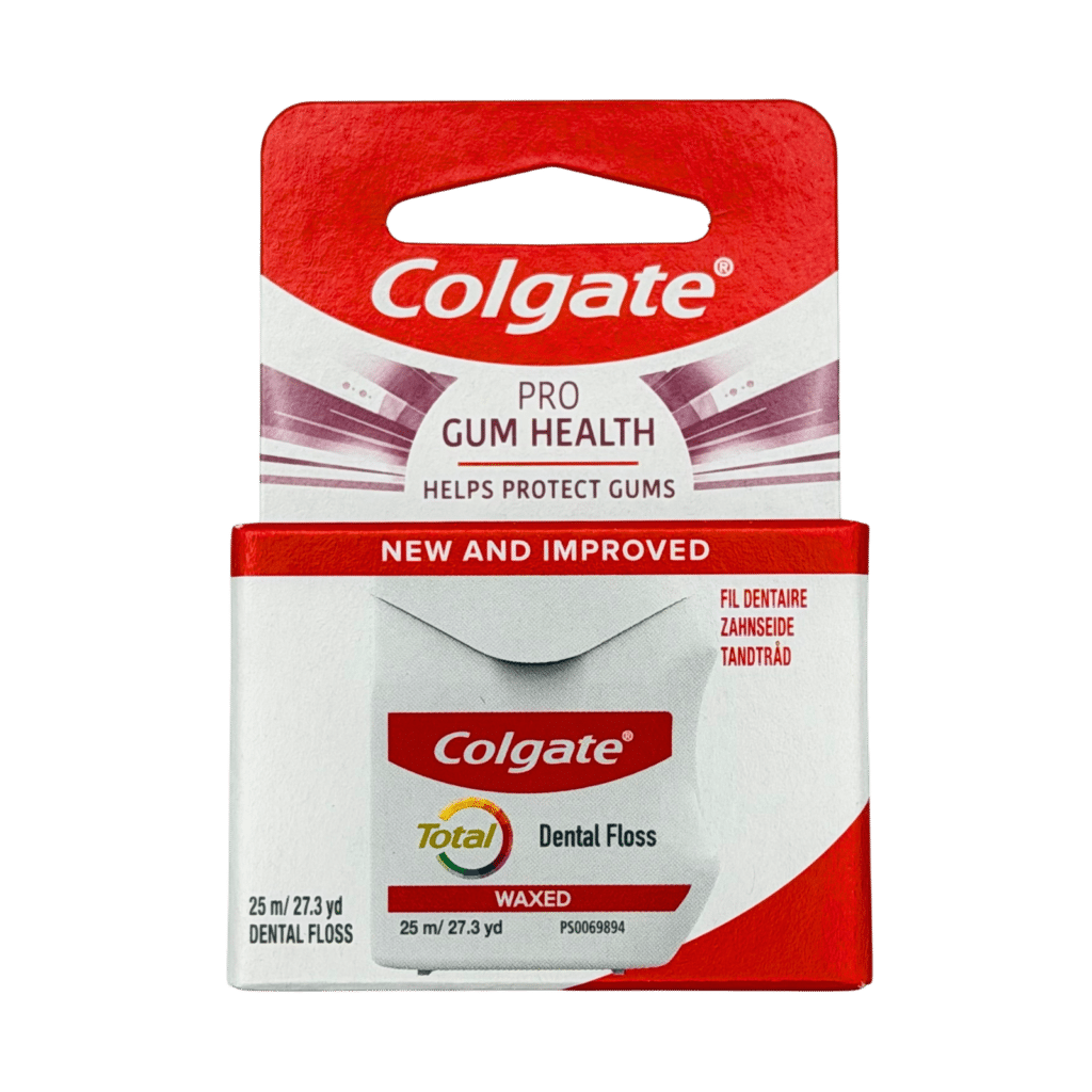 colgate total pro gum health interdental floss 25m front view