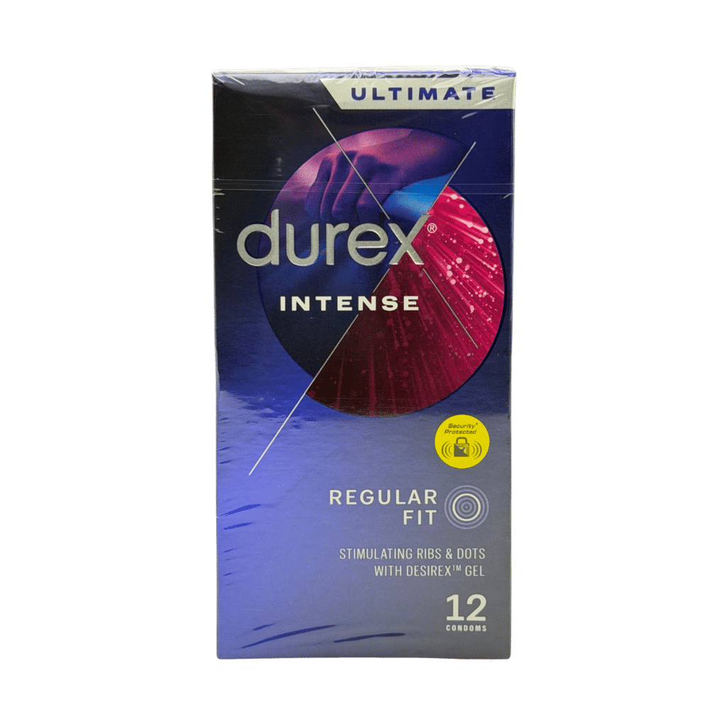 Durex intense condoms ribbed and dotted 12 pack front view