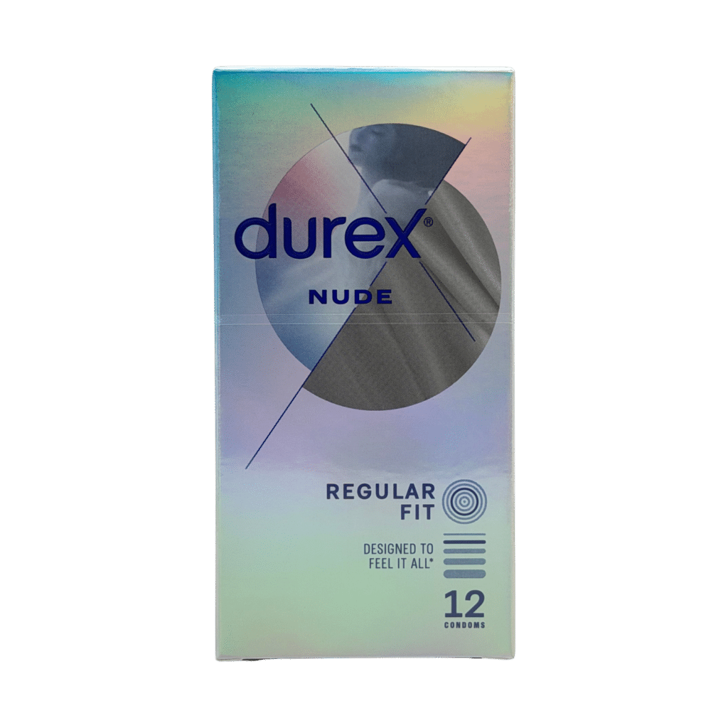 Durex nude ultra thin regular fit condoms 12 pack front view