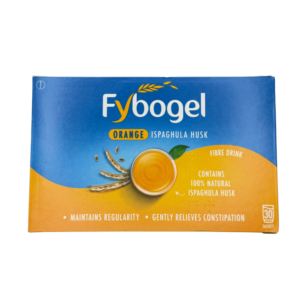Fybogel orange ispaghula husk fibre drink 30 sachets front view