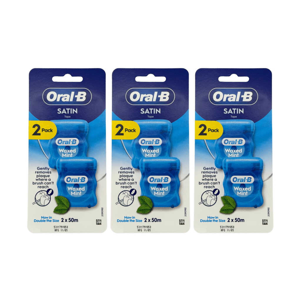 Oral-B Satin Tape Dental Floss Waxed Mint 6 x 50m - 3 Twin Packs (300m Total)