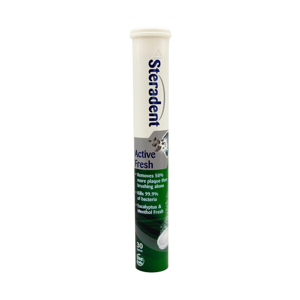 Steradent active fresh denture daily cleaner 30 tablets front view