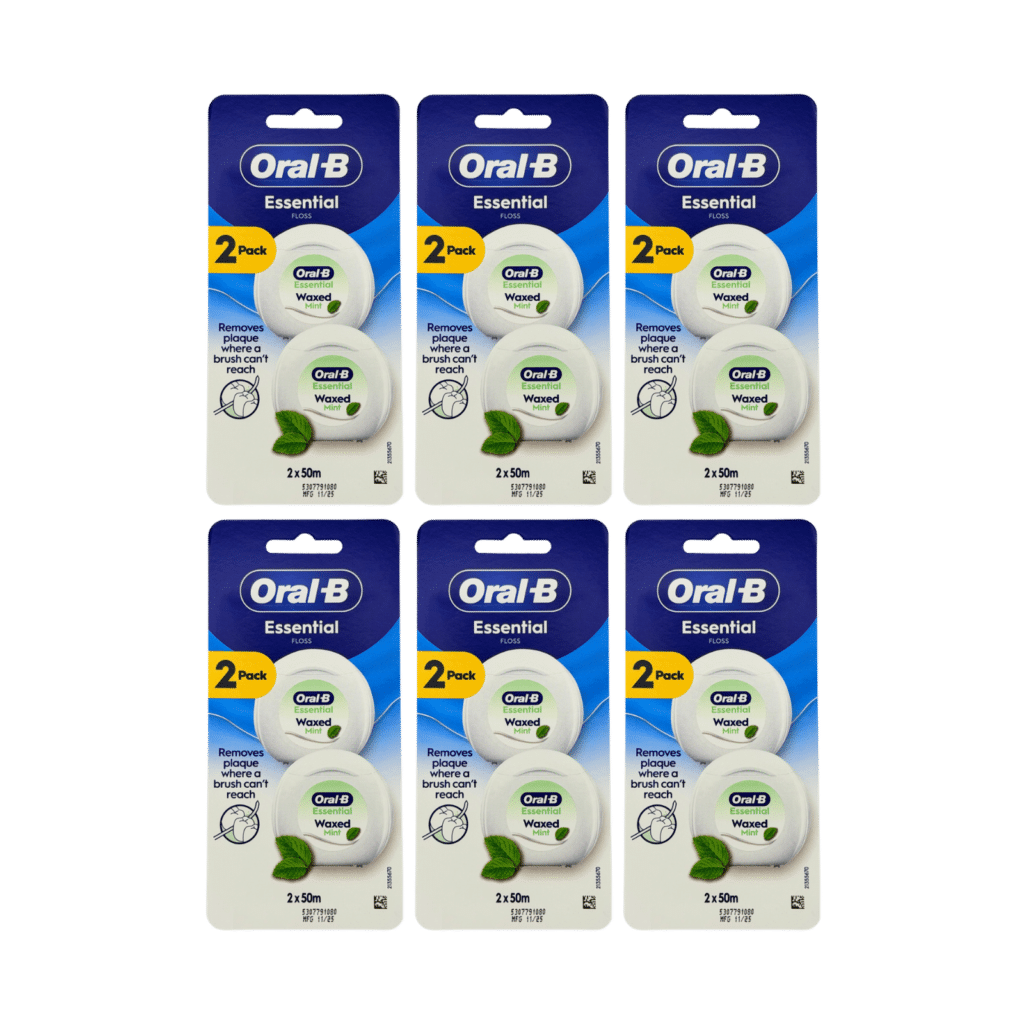 Oral-B Essential Dental Floss Waxed Mint 12 x 50m - 6 Twin Packs (600m Total)