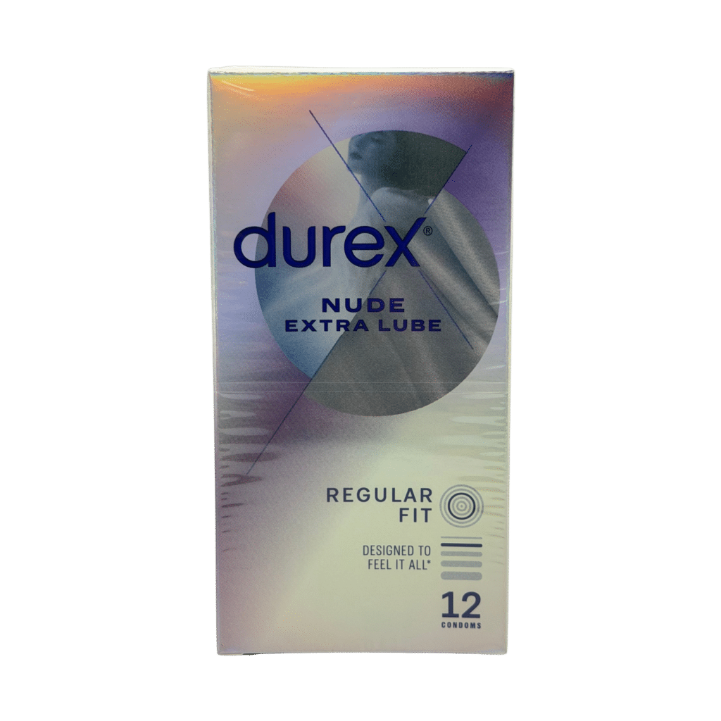 Durex nude extra lube ultra thin regular fit condoms 12 pack front view