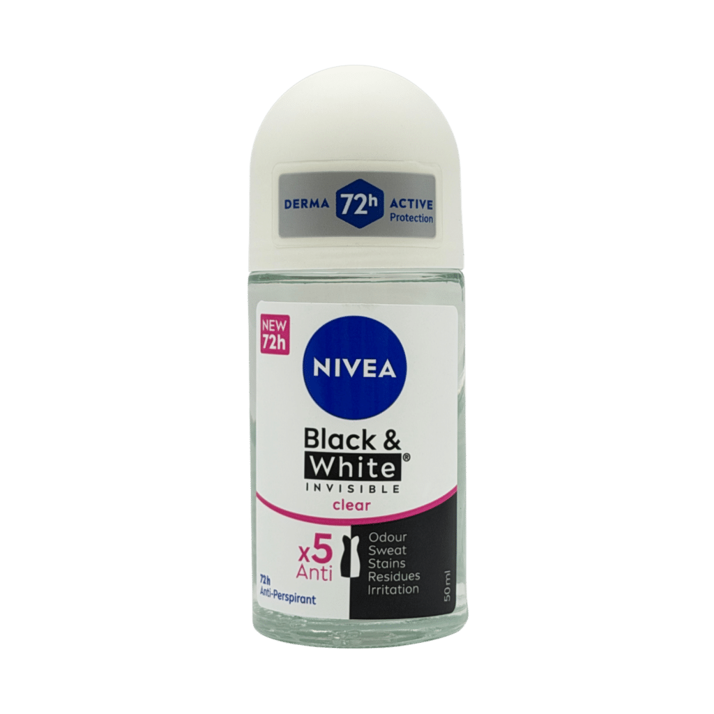 Nivea black & white invisible clear 72h anti-perspirant roll-on 50ml front view