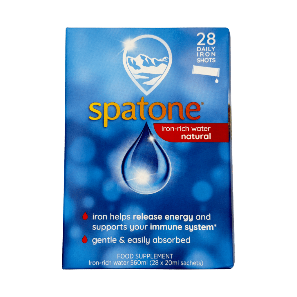 Spatone natural iron-rich water supplement 28 sachets front view