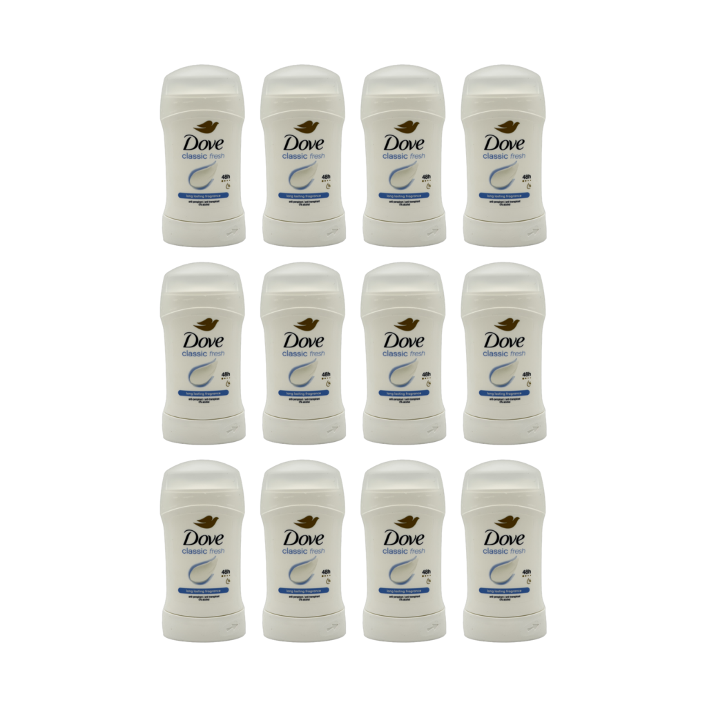 Dove classic fresh 48H anti-perspirant stick 50ml 12 pack front view